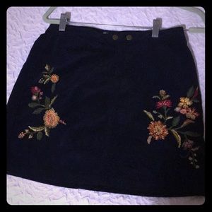 Mini embroidered corduroy skirt